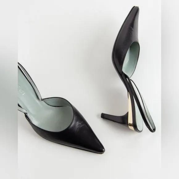 Gucci Black   Gold Slingback Heels