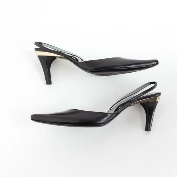 Gucci Black   Gold Slingback Heels