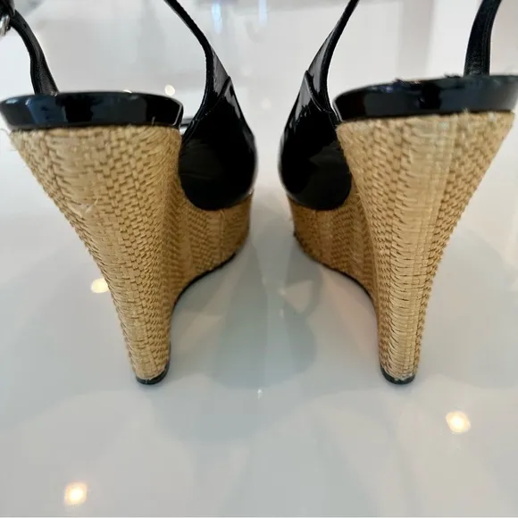 Gucci Black Patent Leather Platform Wedges