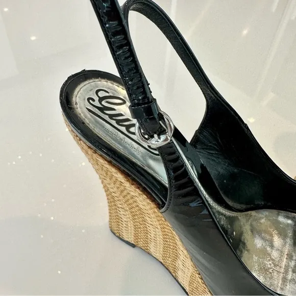 Gucci Black Patent Leather Platform Wedges