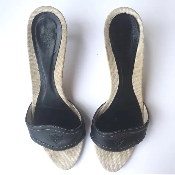 Gucci Crested Open Toe Kitten Heels