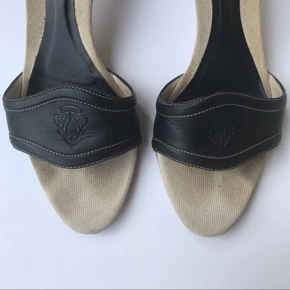Gucci Crested Open Toe Kitten Heels