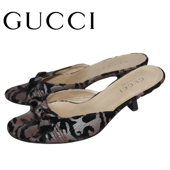 Gucci Crushed Velvet Peep Toe Kitten Heels, Size 5.5