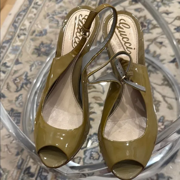 Gucci Green Peep-Toe Slingback Heels