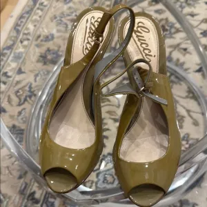 Gucci Green Peep-Toe Slingback Heels