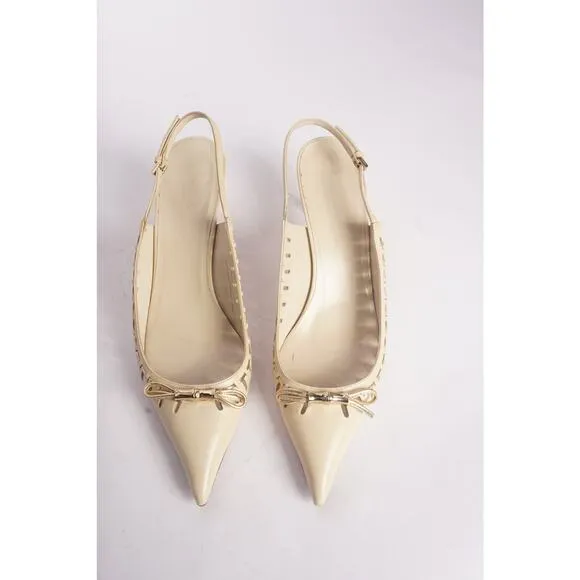 Gucci Leather Pointed Toe Kitten Heels w/ Gold Bows