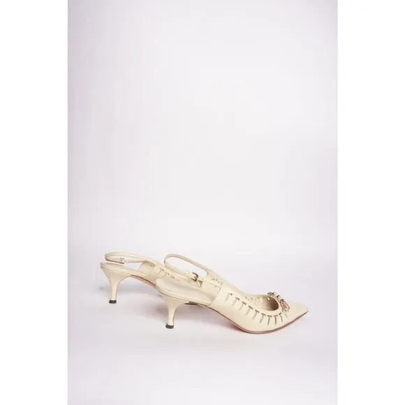 Gucci Leather Pointed Toe Kitten Heels w/ Gold Bows