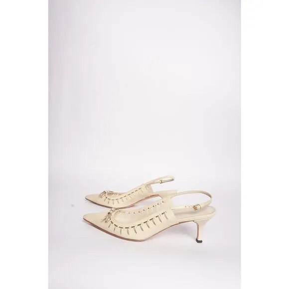 Gucci Leather Pointed Toe Kitten Heels w/ Gold Bows