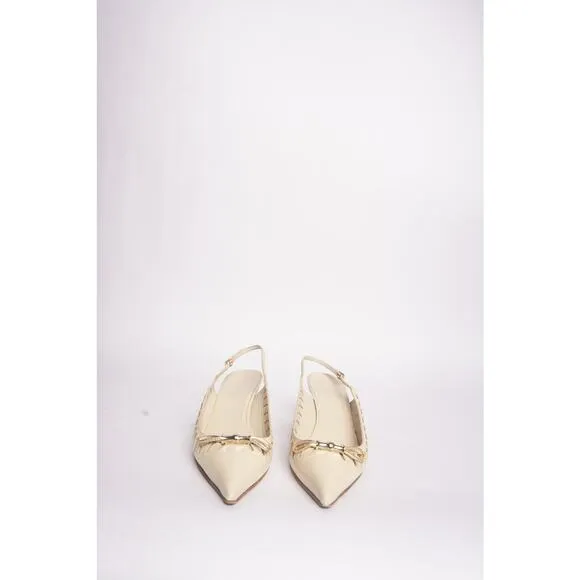 Gucci Leather Pointed Toe Kitten Heels w/ Gold Bows
