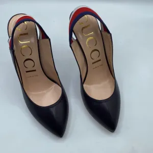 Gucci Malaga Silvie Web Leather Slingback Heels