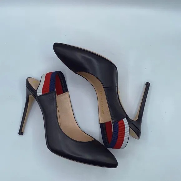 Gucci Malaga Silvie Web Leather Slingback Heels