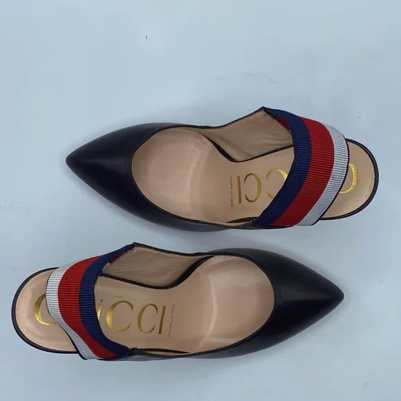 Gucci Malaga Silvie Web Leather Slingback Heels