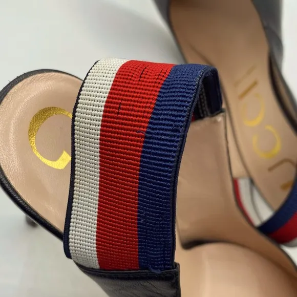 Gucci Malaga Silvie Web Leather Slingback Heels