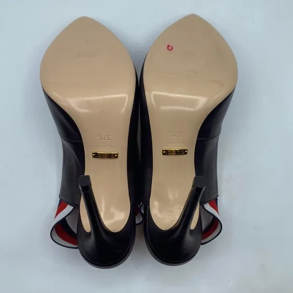 Gucci Malaga Silvie Web Leather Slingback Heels