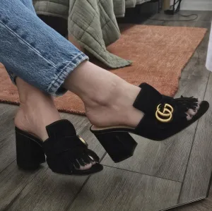Gucci Marmont GG Fringe Suede Mules