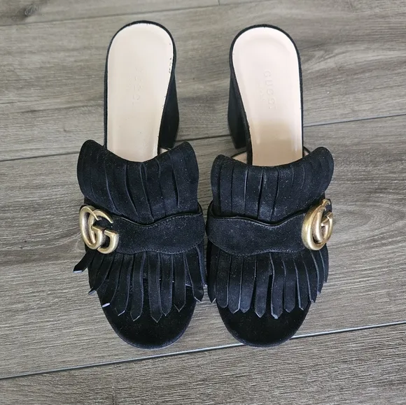 Gucci Marmont GG Fringe Suede Mules