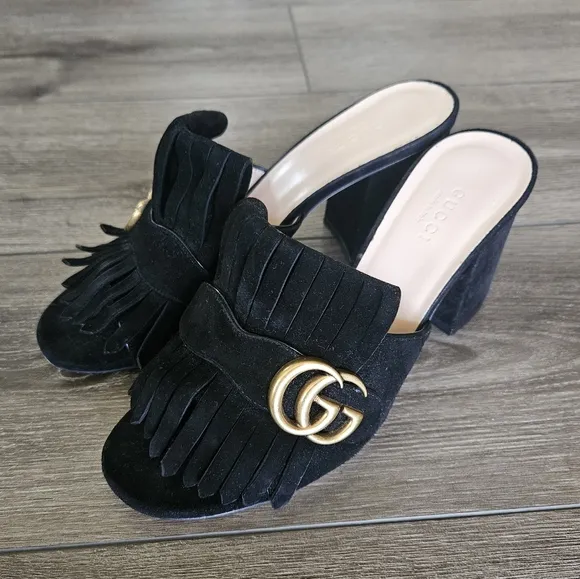 Gucci Marmont GG Fringe Suede Mules