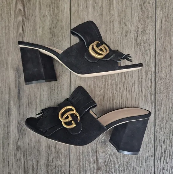 Gucci Marmont GG Fringe Suede Mules