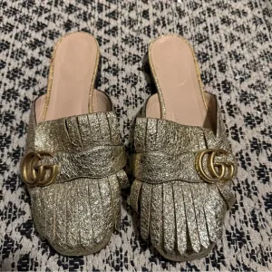 Gucci Marmont Gold Fringe Flat Mules