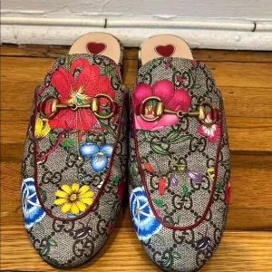 Gucci Red and Pink Mules with Playful Cartoon Accents