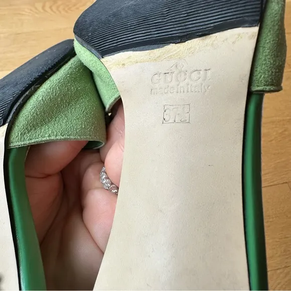 Gucci Y2K Green Suede Horsebit Kitten Mules