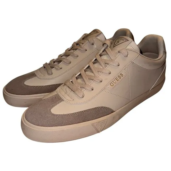 Guess Bazto Mens Size 10.5 T-Toe Beige &amp; Taupe Casual Sneakers Shoes