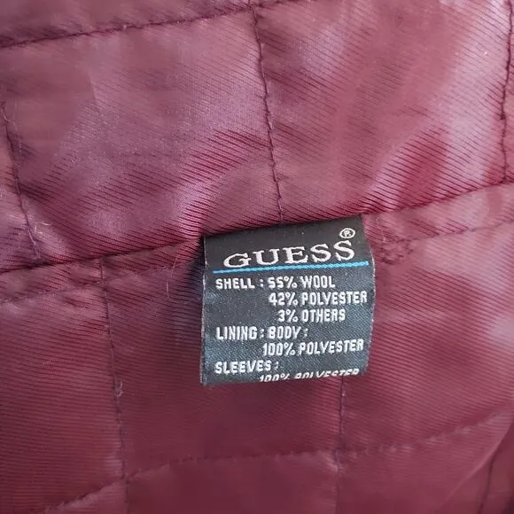 Guess Black Wool Blend Pea Coat Size L
