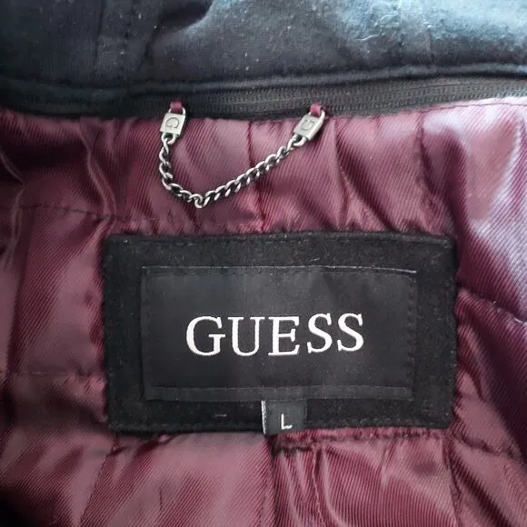 Guess Black Wool Blend Pea Coat Size L