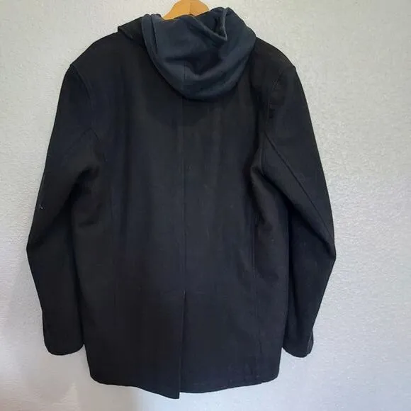 Guess Black Wool Blend Pea Coat Size L