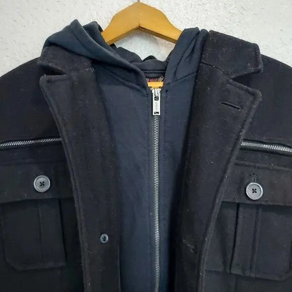 Guess Black Wool Blend Pea Coat Size L