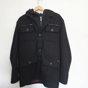 Guess Black Wool Blend Pea Coat Size L