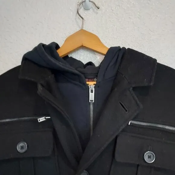 Guess Black Wool Blend Pea Coat Size L