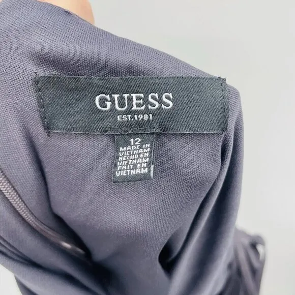 Guess Womens Size 12 Faux Wrap Cowlneck Slip Dress in Slate Gray Stretch $108
