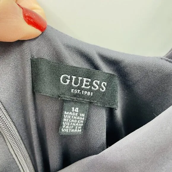 Guess Womens Size 14 Faux Wrap Cowlneck Slip Dress in Slate Gray Stretch $108
