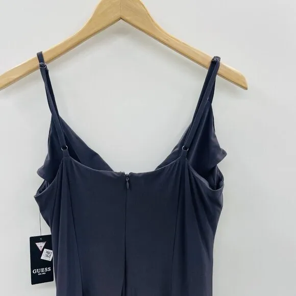 Guess Womens Size 14 Faux Wrap Cowlneck Slip Dress in Slate Gray Stretch $108