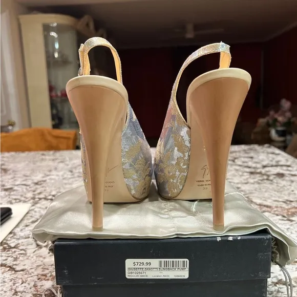GUISEPPE ZANOTTI LEATHER FLORAL PRINT SLINGBACK PUMPS       SIZE 39