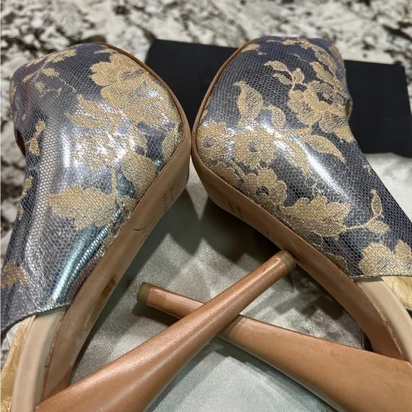 GUISEPPE ZANOTTI LEATHER FLORAL PRINT SLINGBACK PUMPS       SIZE 39