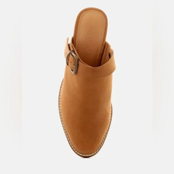 [H138] RAG &amp; CO [TARRAH] Tan Stacked Heel Mules With Adjustable Buckle, Size 10