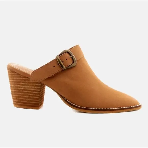 [H140] RAG &amp; CO [TARRAH] Tan Stacked Heel Mules With Adjustable Buckle, Size 10
