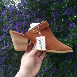 [H140] RAG &amp; CO [TARRAH] Tan Stacked Heel Mules With Adjustable Buckle, Size 10
