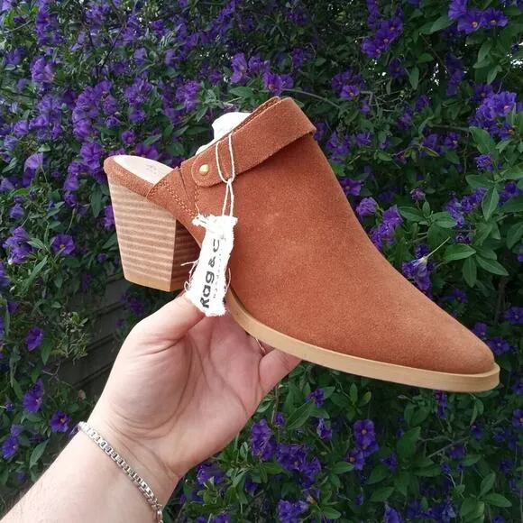 [H140] RAG &amp; CO [TARRAH] Tan Stacked Heel Mules With Adjustable Buckle, Size 10