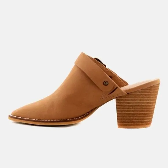 [H140] RAG &amp; CO [TARRAH] Tan Stacked Heel Mules With Adjustable Buckle, Size 10