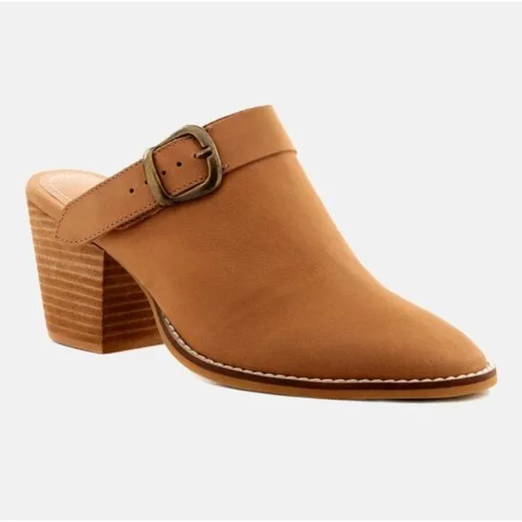 [H140] RAG &amp; CO [TARRAH] Tan Stacked Heel Mules With Adjustable Buckle, Size 10