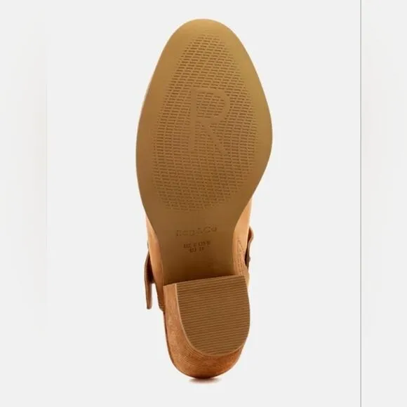 [H140] RAG &amp; CO [TARRAH] Tan Stacked Heel Mules With Adjustable Buckle, Size 10