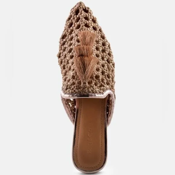 [H167] RAG &amp; CO [MELANIE] Gold Tassels Embellished Woven Flat Mules, Size 5