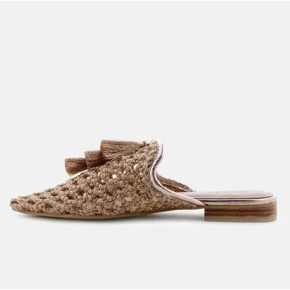 [H167] RAG &amp; CO [MELANIE] Gold Tassels Embellished Woven Flat Mules, Size 5