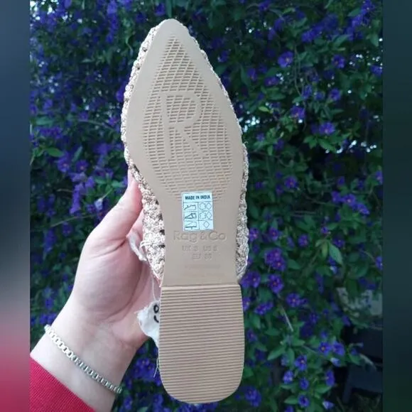 [H167] RAG &amp; CO [MELANIE] Gold Tassels Embellished Woven Flat Mules, Size 5