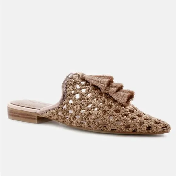[H167] RAG &amp; CO [MELANIE] Gold Tassels Embellished Woven Flat Mules, Size 5
