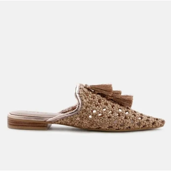 [H169] RAG &amp; CO [MELANIE] Gold Tassels Embellished Woven Flat Mules, Size 5