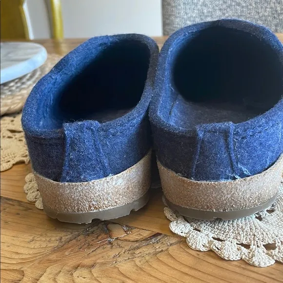 Haflinger Blue and Green Felt Mules with Artistic Swirl Design